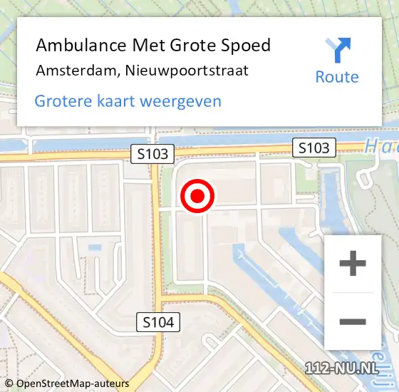 Locatie op kaart van de 112 melding: Ambulance Met Grote Spoed Naar Amsterdam, Nieuwpoortstraat op 11 februari 2023 13:41