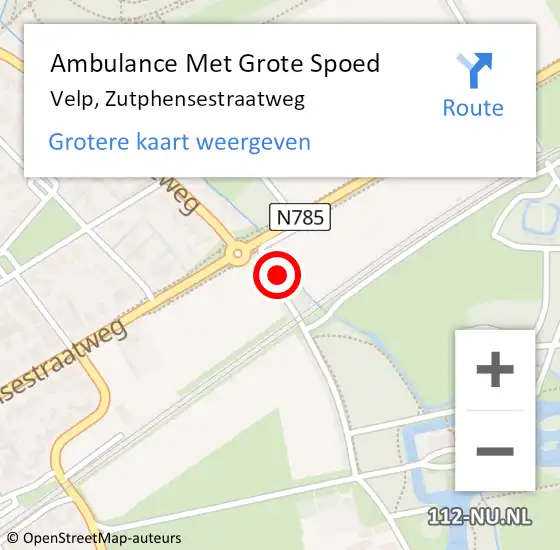 Locatie op kaart van de 112 melding: Ambulance Met Grote Spoed Naar Velp, Zutphensestraatweg op 11 februari 2023 15:56
