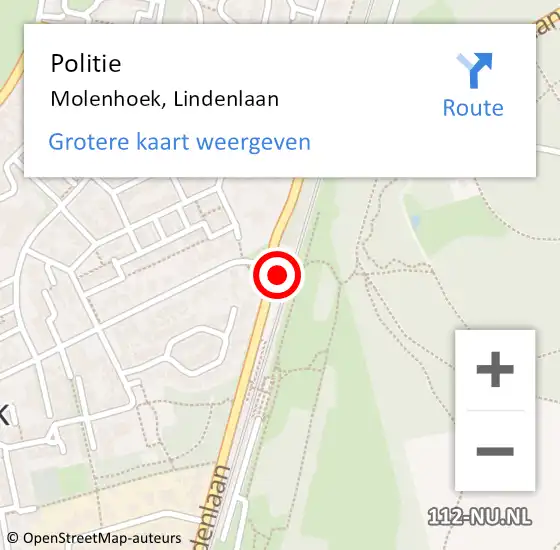 Locatie op kaart van de 112 melding: Politie Molenhoek, Lindenlaan op 11 februari 2023 15:58