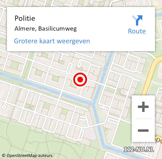 Locatie op kaart van de 112 melding: Politie Almere, Basilicumweg op 11 februari 2023 17:28