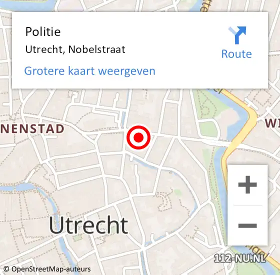 Locatie op kaart van de 112 melding: Politie Utrecht, Nobelstraat op 11 februari 2023 18:11