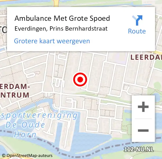 Locatie op kaart van de 112 melding: Ambulance Met Grote Spoed Naar Everdingen, Prins Bernhardstraat op 11 februari 2023 18:52