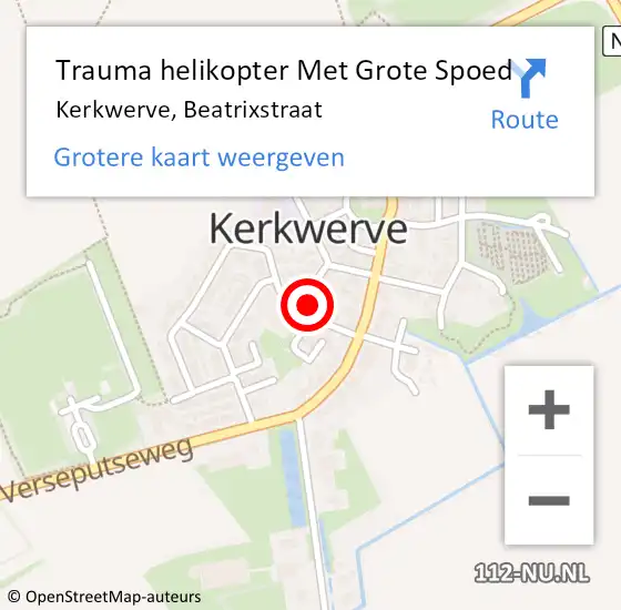 Locatie op kaart van de 112 melding: Trauma helikopter Met Grote Spoed Naar Kerkwerve, Beatrixstraat op 11 februari 2023 21:14