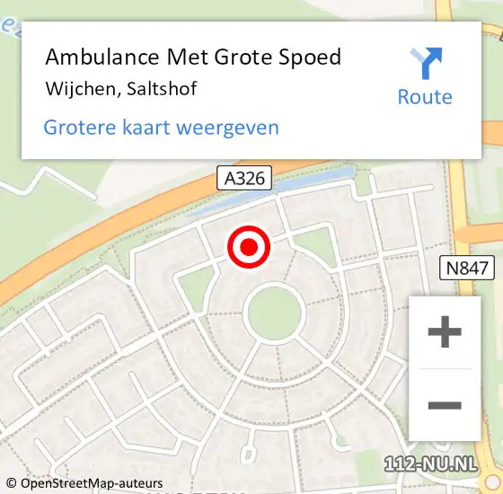 Locatie op kaart van de 112 melding: Ambulance Met Grote Spoed Naar Wijchen, Saltshof op 11 februari 2023 22:14