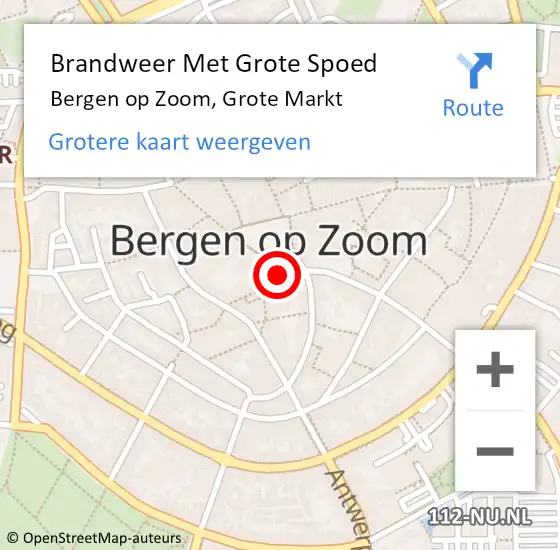 Locatie op kaart van de 112 melding: Brandweer Met Grote Spoed Naar Bergen op Zoom, Grote Markt op 11 februari 2023 22:17