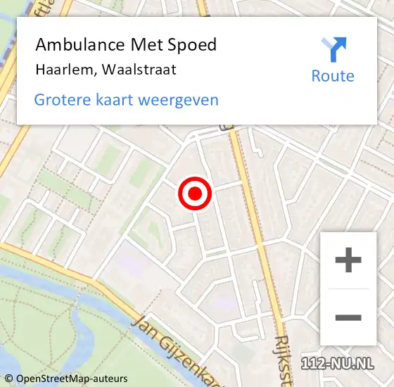 Locatie op kaart van de 112 melding: Ambulance Met Spoed Naar Haarlem, Waalstraat op 12 februari 2023 00:56