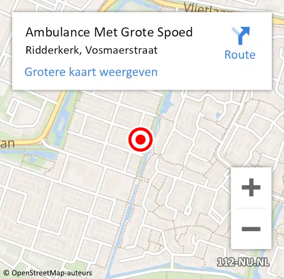 Locatie op kaart van de 112 melding: Ambulance Met Grote Spoed Naar Ridderkerk, Vosmaerstraat op 12 februari 2023 03:27
