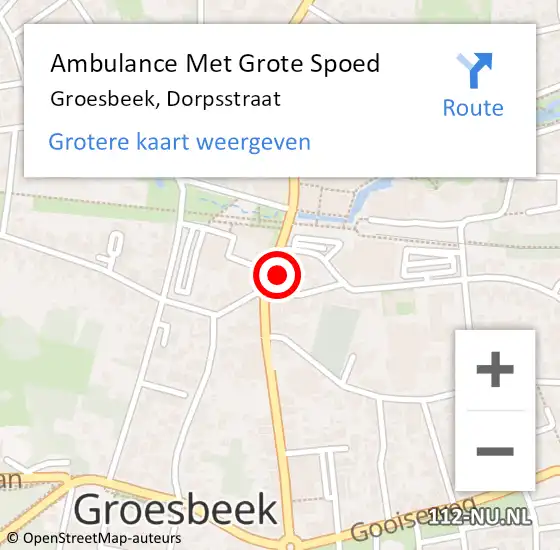 Locatie op kaart van de 112 melding: Ambulance Met Grote Spoed Naar Groesbeek, Dorpsstraat op 12 februari 2023 10:34