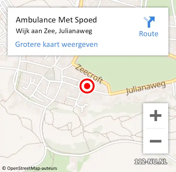 Locatie op kaart van de 112 melding: Ambulance Met Spoed Naar Wijk aan Zee, Julianaweg op 12 februari 2023 11:23
