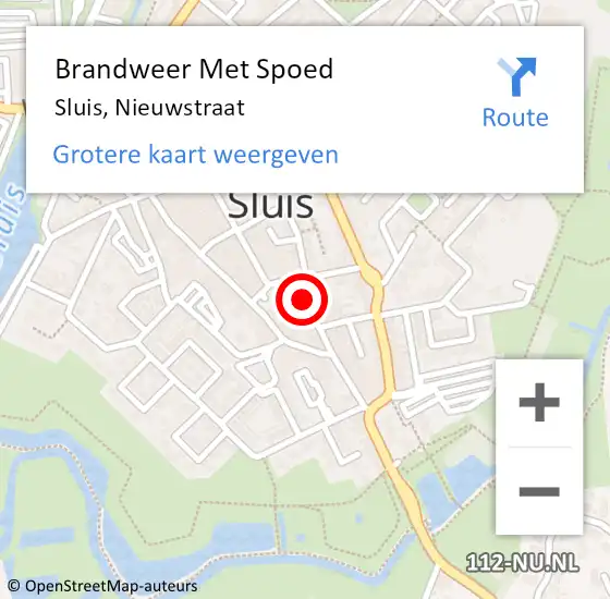 Locatie op kaart van de 112 melding: Brandweer Met Spoed Naar Sluis, Nieuwstraat op 12 februari 2023 14:14