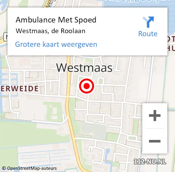 Locatie op kaart van de 112 melding: Ambulance Met Spoed Naar Westmaas, de Roolaan op 12 februari 2023 14:44