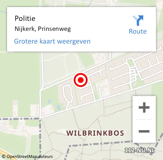 Locatie op kaart van de 112 melding: Politie Nijkerk, Prinsenweg op 12 februari 2023 16:40