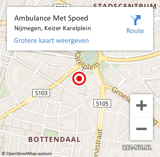 Locatie op kaart van de 112 melding: Ambulance Met Spoed Naar Nijmegen, Keizer Karelplein op 12 februari 2023 16:47