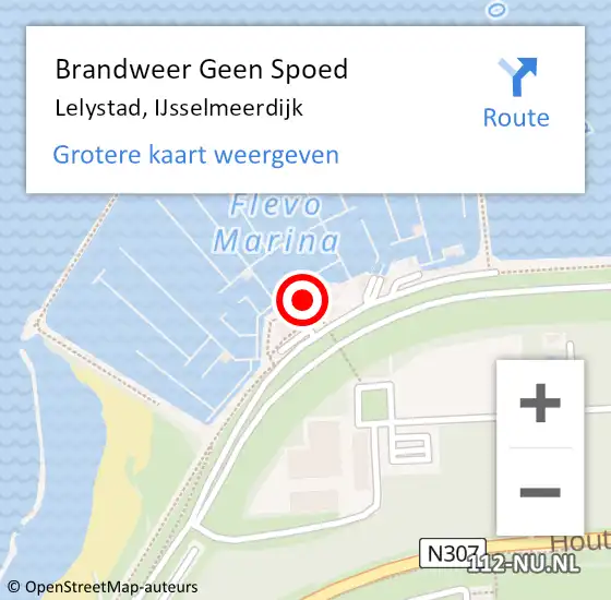 Locatie op kaart van de 112 melding: Brandweer Geen Spoed Naar Lelystad, IJsselmeerdijk op 12 februari 2023 17:39