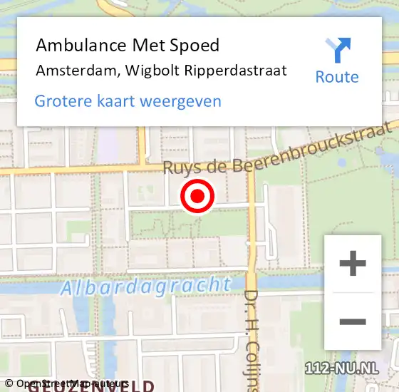 Locatie op kaart van de 112 melding: Ambulance Met Spoed Naar Amsterdam, Wigbolt Ripperdastraat op 12 februari 2023 18:51
