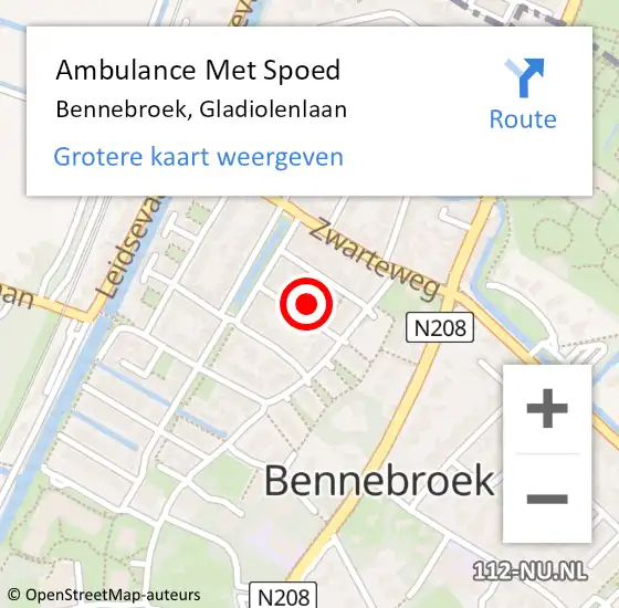 Locatie op kaart van de 112 melding: Ambulance Met Spoed Naar Bennebroek, Gladiolenlaan op 12 februari 2023 19:05