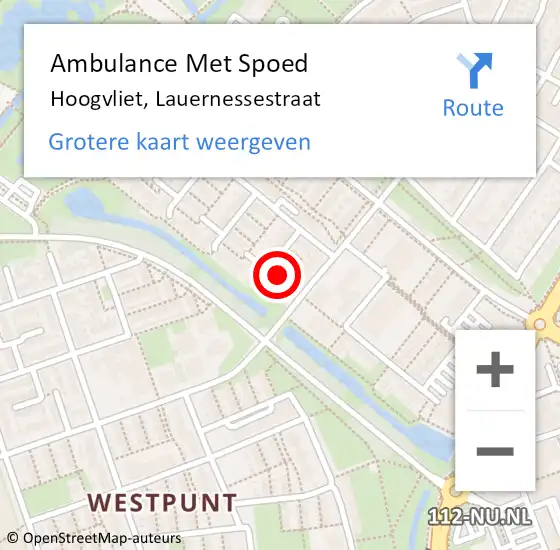 Locatie op kaart van de 112 melding: Ambulance Met Spoed Naar Hoogvliet, Lauernessestraat op 12 februari 2023 20:11
