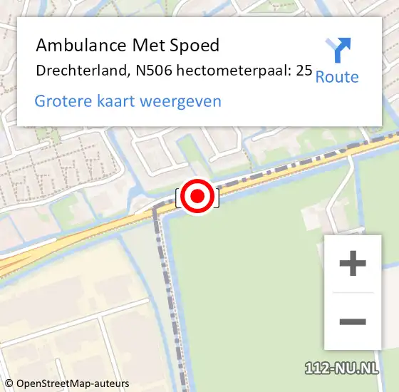 Locatie op kaart van de 112 melding: Ambulance Met Spoed Naar Drechterland, N506 hectometerpaal: 25 op 12 februari 2023 21:55