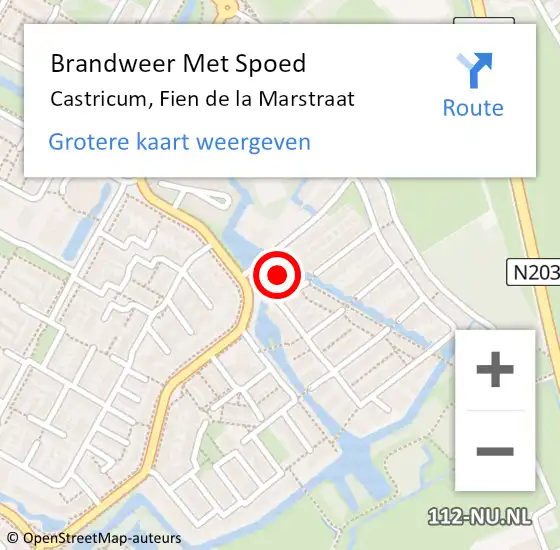 Locatie op kaart van de 112 melding: Brandweer Met Spoed Naar Castricum, Fien de la Marstraat op 12 februari 2023 22:08