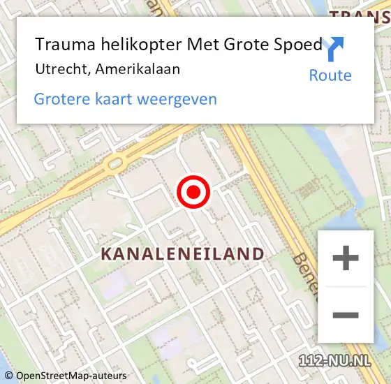 Locatie op kaart van de 112 melding: Trauma helikopter Met Grote Spoed Naar Utrecht, Amerikalaan op 13 februari 2023 00:23