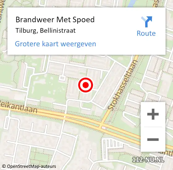 Locatie op kaart van de 112 melding: Brandweer Met Spoed Naar Tilburg, Bellinistraat op 13 februari 2023 02:14