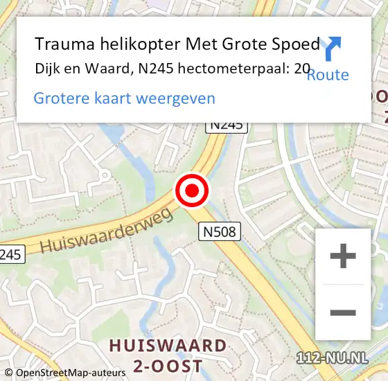 Locatie op kaart van de 112 melding: Trauma helikopter Met Grote Spoed Naar Dijk en Waard, N245 hectometerpaal: 20 op 13 februari 2023 03:04
