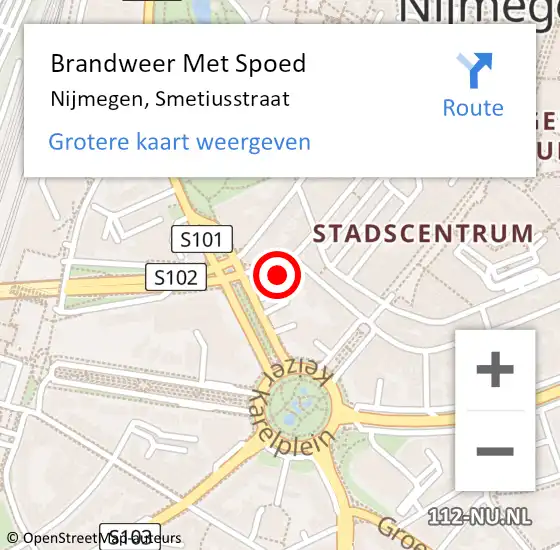 Locatie op kaart van de 112 melding: Brandweer Met Spoed Naar Nijmegen, Smetiusstraat op 13 februari 2023 07:08