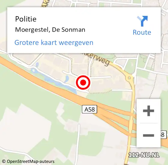 Locatie op kaart van de 112 melding: Politie Moergestel, De Sonman op 13 februari 2023 08:41