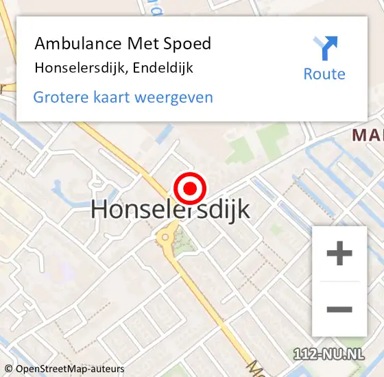 Locatie op kaart van de 112 melding: Ambulance Met Spoed Naar Honselersdijk, Endeldijk op 13 februari 2023 09:06