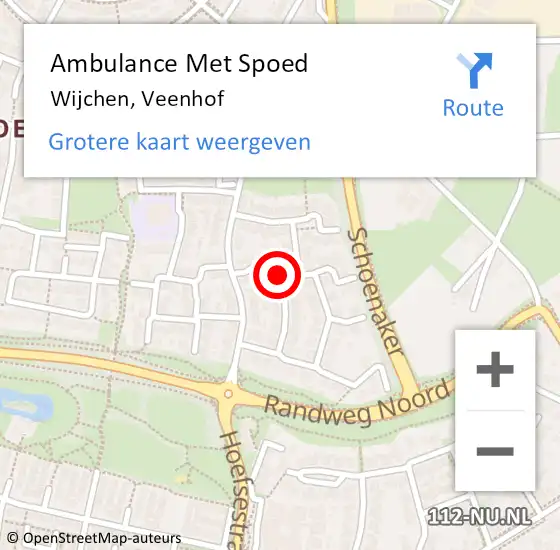 Locatie op kaart van de 112 melding: Ambulance Met Spoed Naar Wijchen, Veenhof op 13 februari 2023 10:36