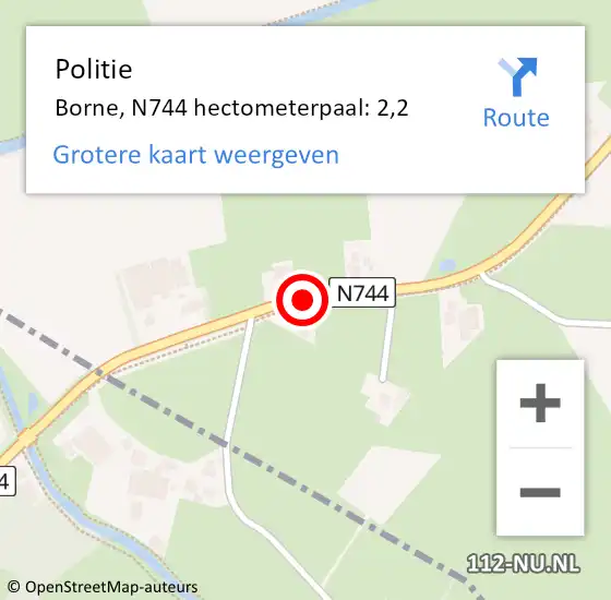 Locatie op kaart van de 112 melding: Politie Borne, N744 hectometerpaal: 2,2 op 13 februari 2023 14:09