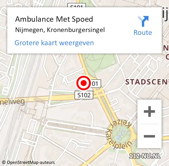 Locatie op kaart van de 112 melding: Ambulance Met Spoed Naar Nijmegen, Kronenburgersingel op 13 februari 2023 14:31