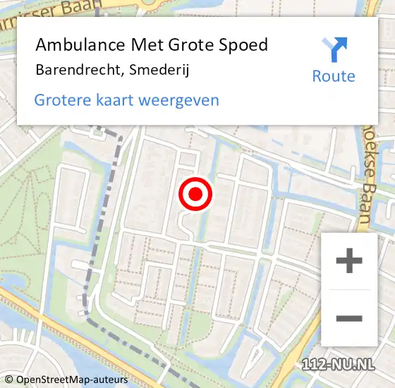 Locatie op kaart van de 112 melding: Ambulance Met Grote Spoed Naar Barendrecht, Smederij op 13 februari 2023 14:44