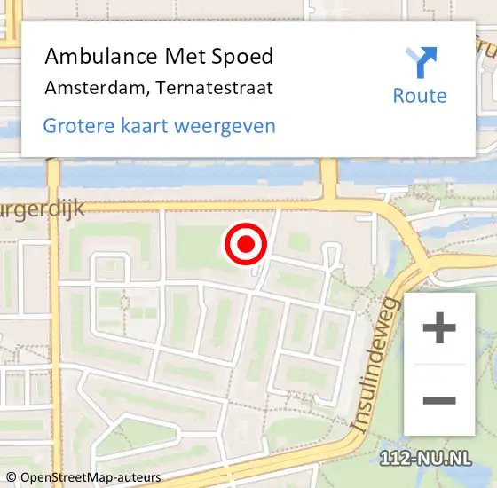 Locatie op kaart van de 112 melding: Ambulance Met Spoed Naar Amsterdam, Ternatestraat op 13 februari 2023 16:48