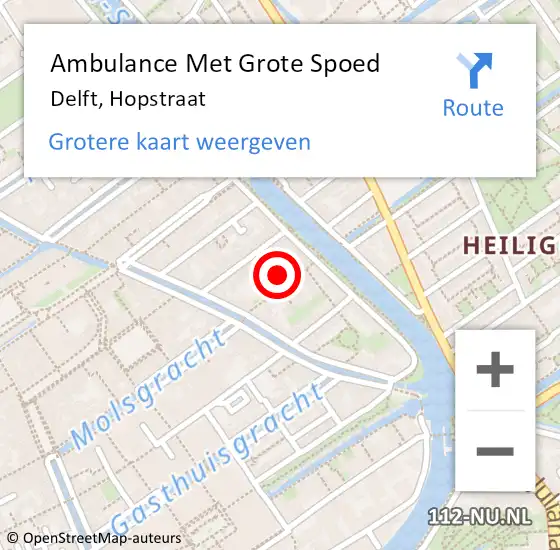 Locatie op kaart van de 112 melding: Ambulance Met Grote Spoed Naar Delft, Hopstraat op 13 februari 2023 17:45