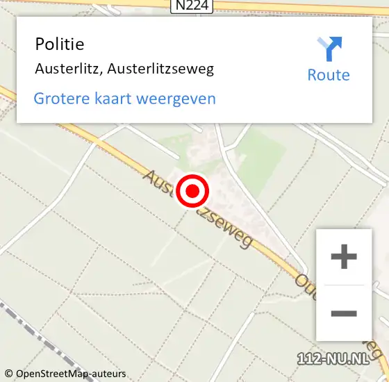 Locatie op kaart van de 112 melding: Politie Austerlitz, Austerlitzseweg op 13 februari 2023 17:46