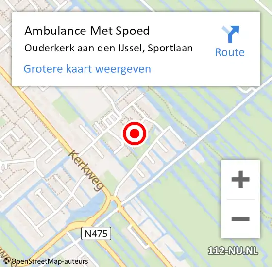 Locatie op kaart van de 112 melding: Ambulance Met Spoed Naar Ouderkerk aan den IJssel, Sportlaan op 13 februari 2023 18:14