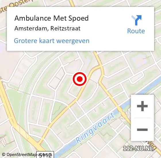 Locatie op kaart van de 112 melding: Ambulance Met Spoed Naar Amsterdam, Reitzstraat op 13 februari 2023 18:15