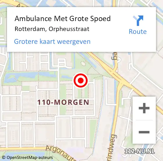Locatie op kaart van de 112 melding: Ambulance Met Grote Spoed Naar Rotterdam, Orpheusstraat op 13 februari 2023 18:28