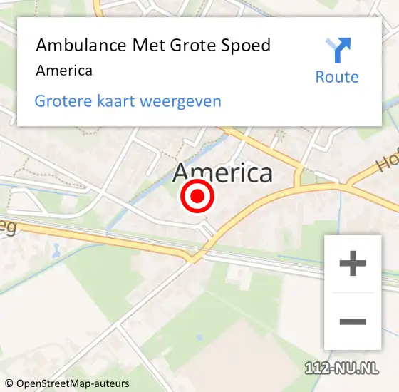 Locatie op kaart van de 112 melding: Ambulance Met Grote Spoed Naar America op 13 februari 2023 18:33