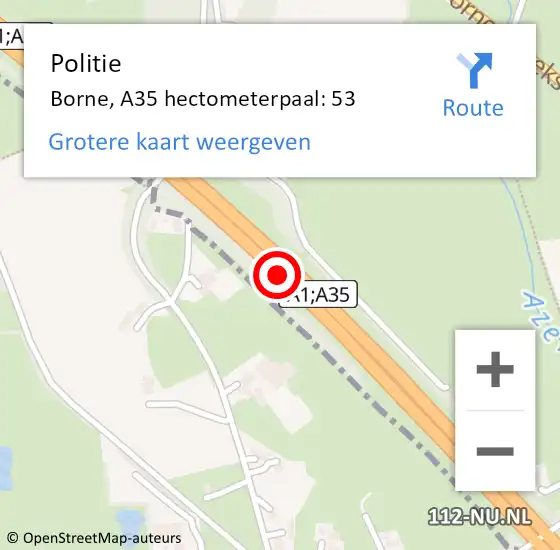 Locatie op kaart van de 112 melding: Politie Borne, A35 hectometerpaal: 53 op 13 februari 2023 18:45