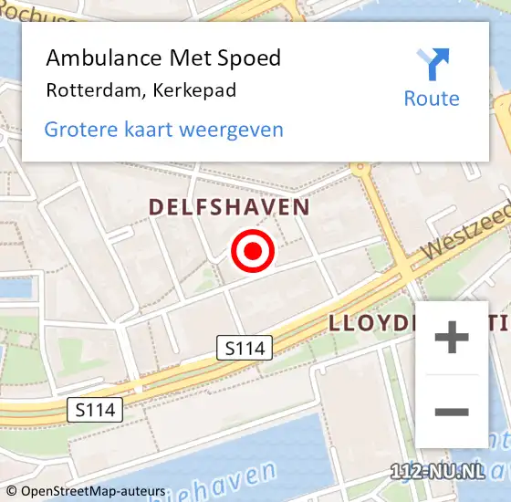 Locatie op kaart van de 112 melding: Ambulance Met Spoed Naar Rotterdam, Kerkepad op 13 februari 2023 20:39