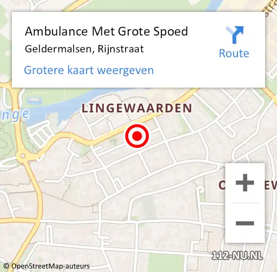 Locatie op kaart van de 112 melding: Ambulance Met Grote Spoed Naar Geldermalsen, Rijnstraat op 13 februari 2023 21:32