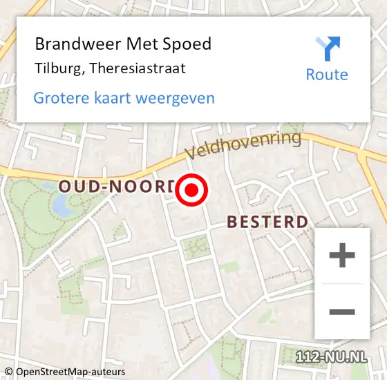 Locatie op kaart van de 112 melding: Brandweer Met Spoed Naar Tilburg, Theresiastraat op 14 februari 2023 00:36