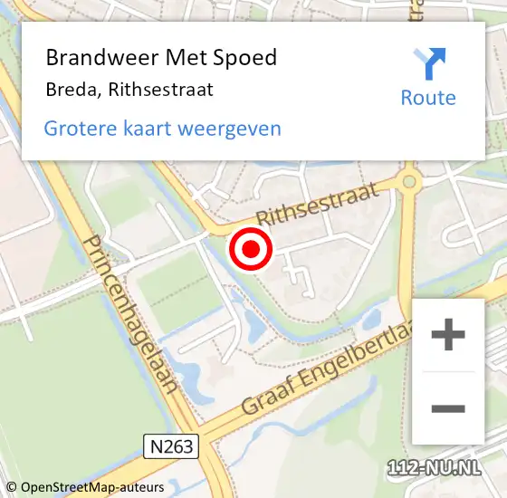 Locatie op kaart van de 112 melding: Brandweer Met Spoed Naar Breda, Rithsestraat op 14 februari 2023 02:47