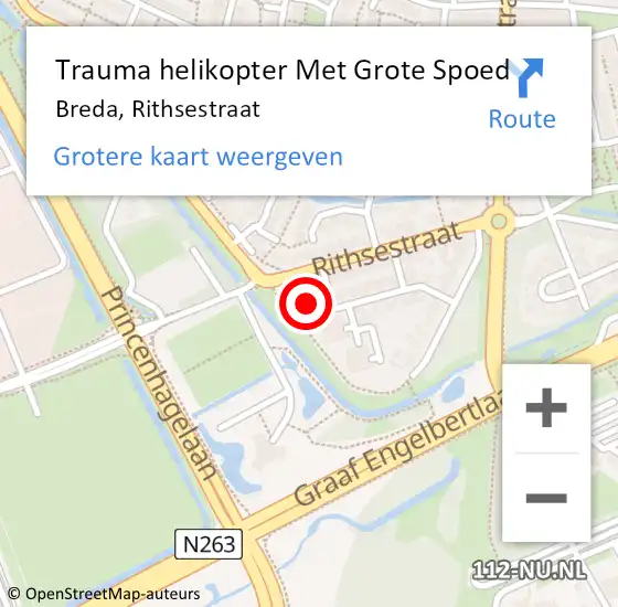 Locatie op kaart van de 112 melding: Trauma helikopter Met Grote Spoed Naar Breda, Rithsestraat op 14 februari 2023 02:48