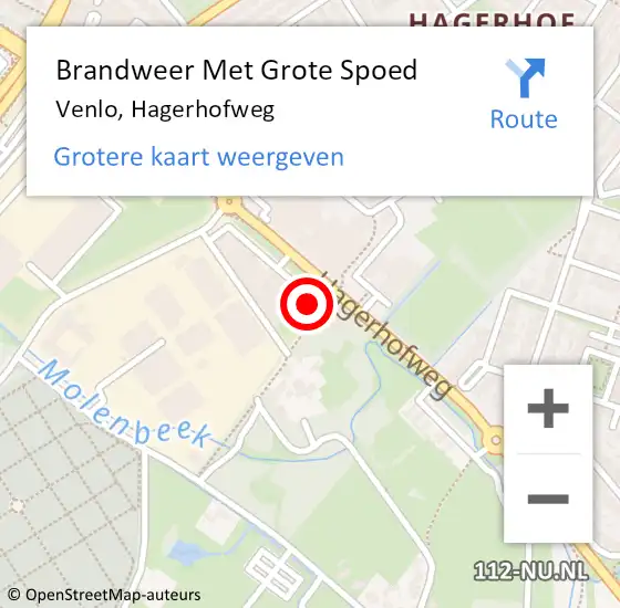 Locatie op kaart van de 112 melding: Brandweer Met Grote Spoed Naar Venlo, Hagerhofweg op 14 februari 2023 06:18