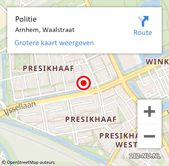 Locatie op kaart van de 112 melding: Politie Arnhem, Waalstraat op 14 februari 2023 09:48