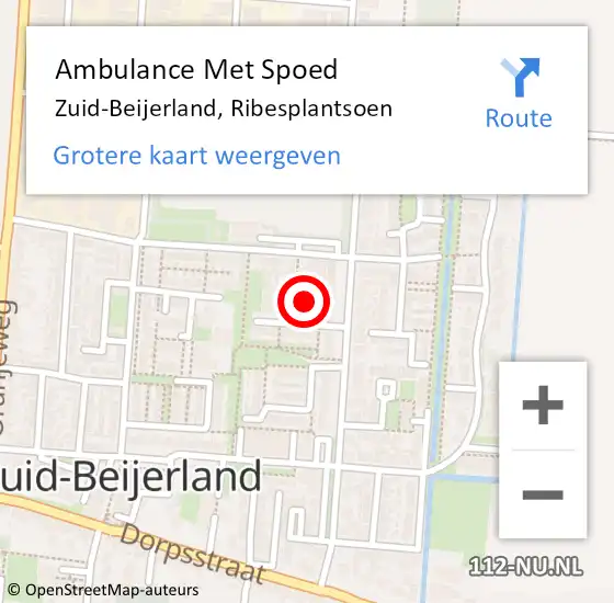 Locatie op kaart van de 112 melding: Ambulance Met Spoed Naar Zuid-Beijerland, Ribesplantsoen op 14 februari 2023 11:20