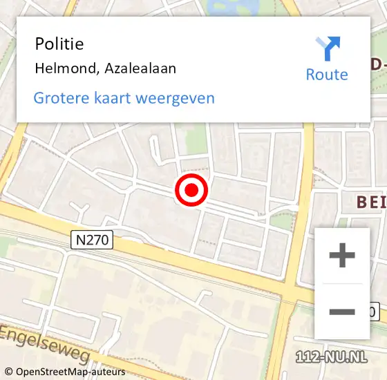 Locatie op kaart van de 112 melding: Politie Helmond, Azalealaan op 14 februari 2023 11:41